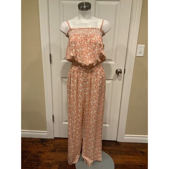 Faherty Coral Pink Nusa Floral Renata Jumpsuit, Size Medium, NWT! $178